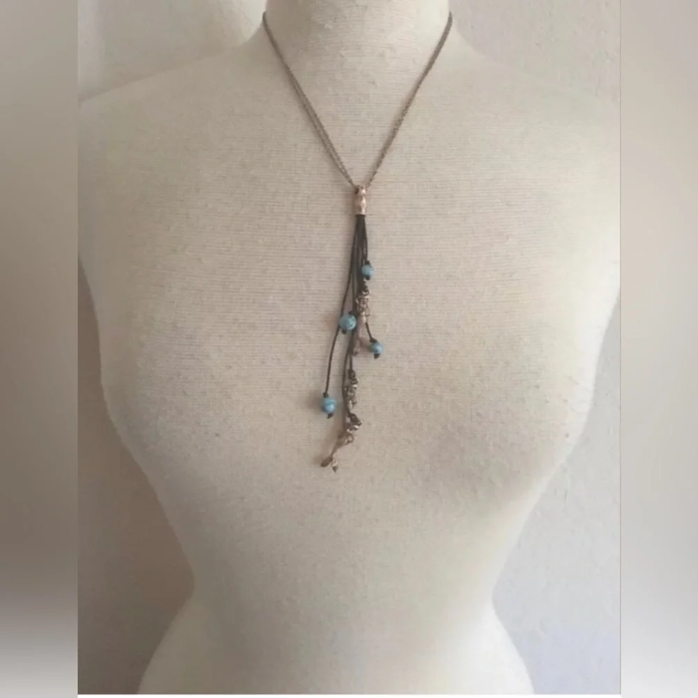 MERMAID‎ leather fringed & Gold Necklace & Earrings Set NWT
